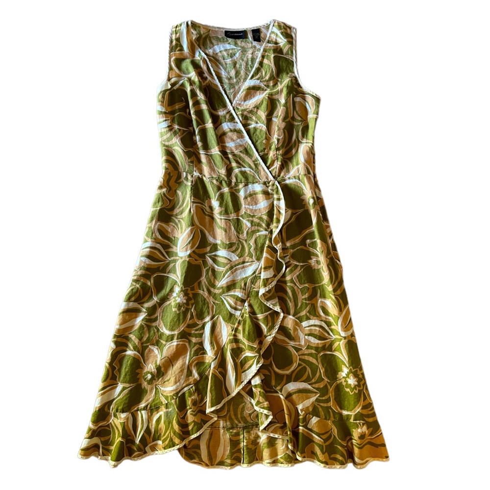 Context | Flirty Floral Linen Blend Dress With Ruffle And Side Zipper | Size 10